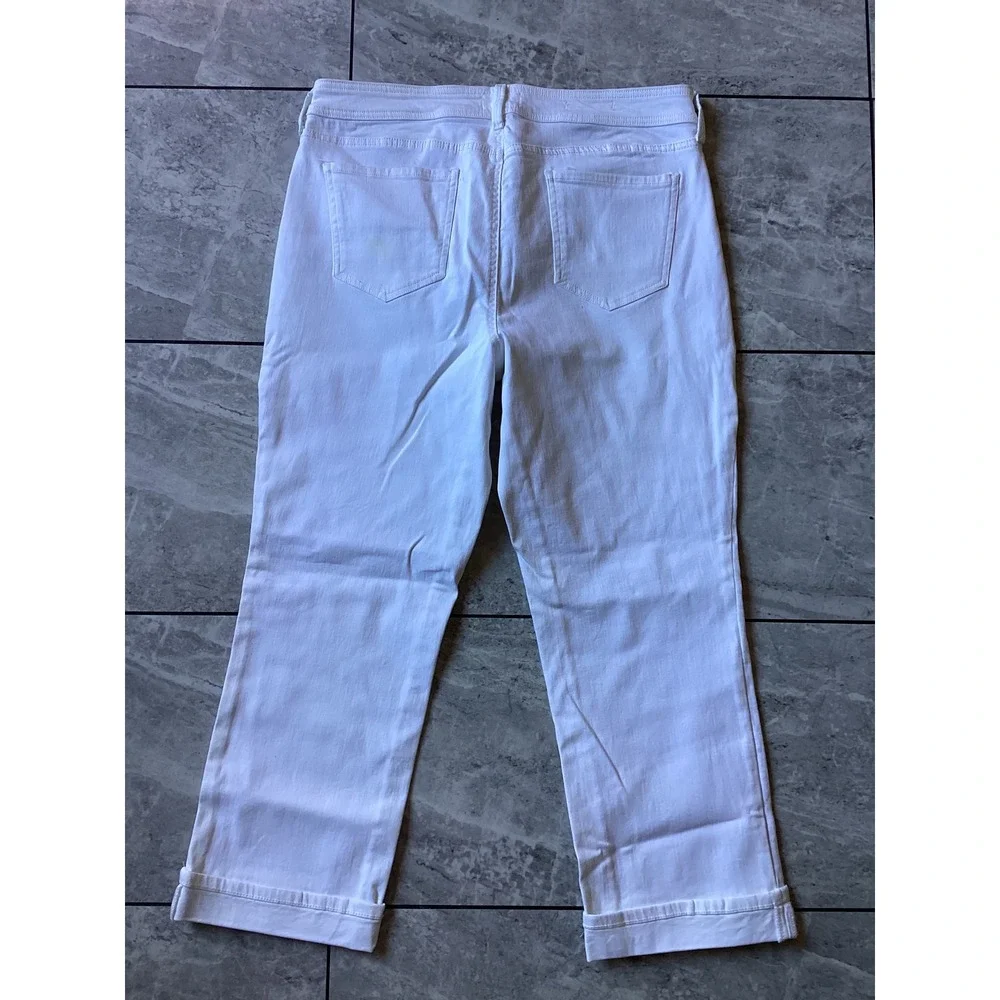 NYDJ Marilyn Straight Crop Jeans White Size 14 Stretch Denim Wide Cuff Pants - Picture 6 of 8